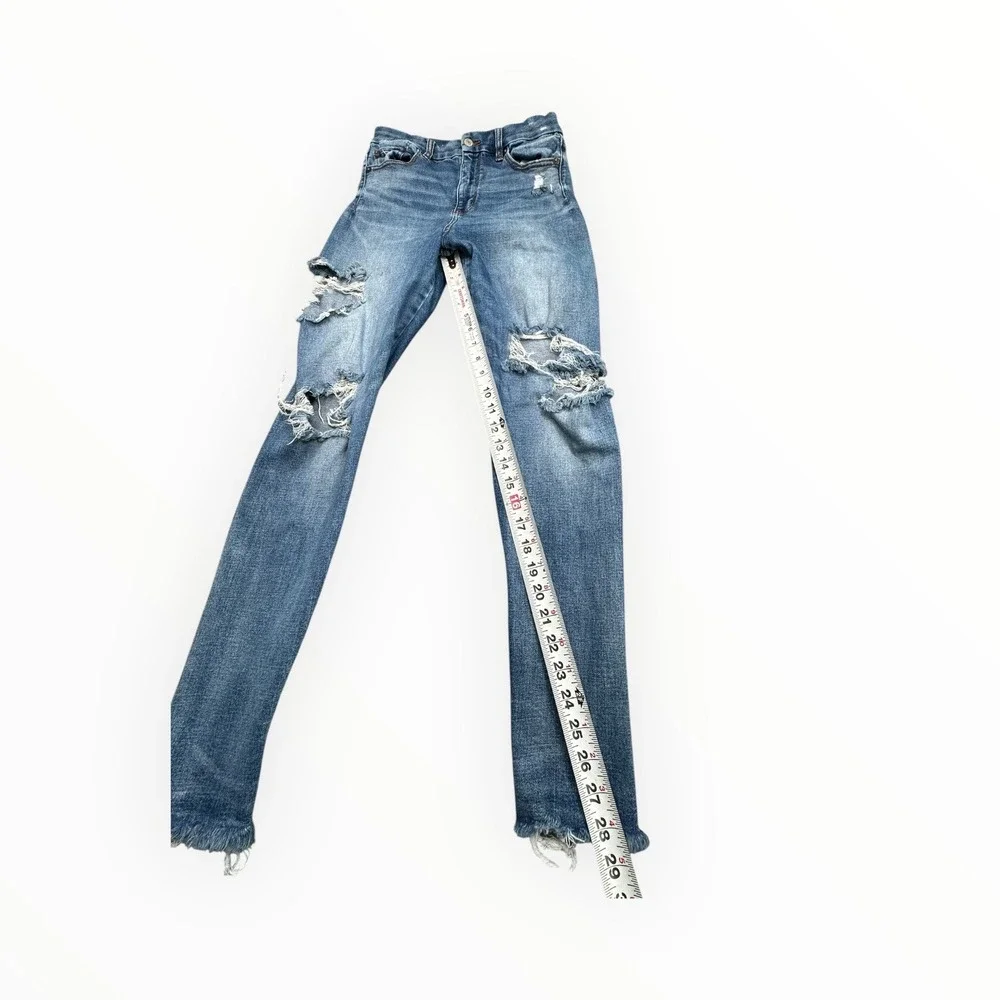 American Eagle Jegging Womens 6 Blue Curvy Super Hi-Rise Distressed Raw Hem Jean